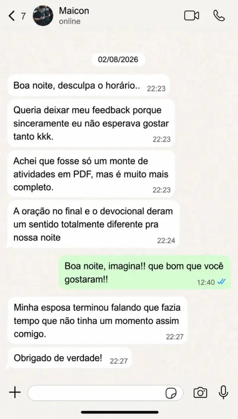 Depoimento de cliente no WhatsApp